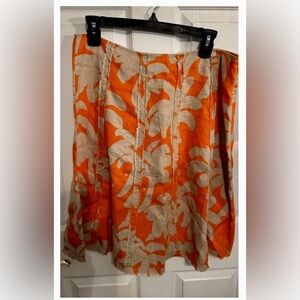 Tommy Bahama Women's 100% Linen A-Line Skirt Orange Tropical Size 8